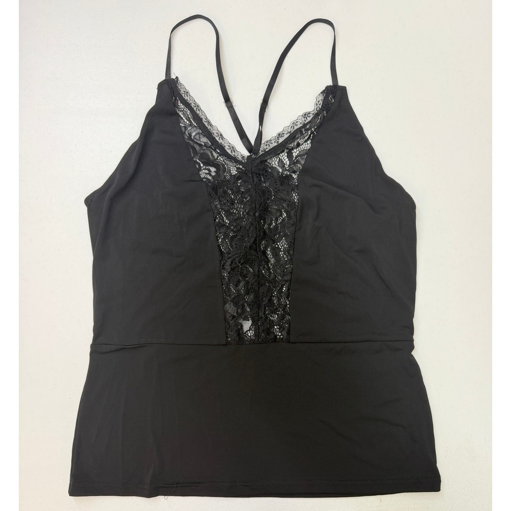 Venus Black Lace Trim V-Neck Cami Top Sleeveless Adjustable Straps Large